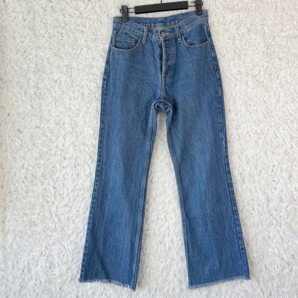 J Galt High Waisted Bootcut Jeans Medium Wash Raw Hem Denim Size M 26x28 Classic
